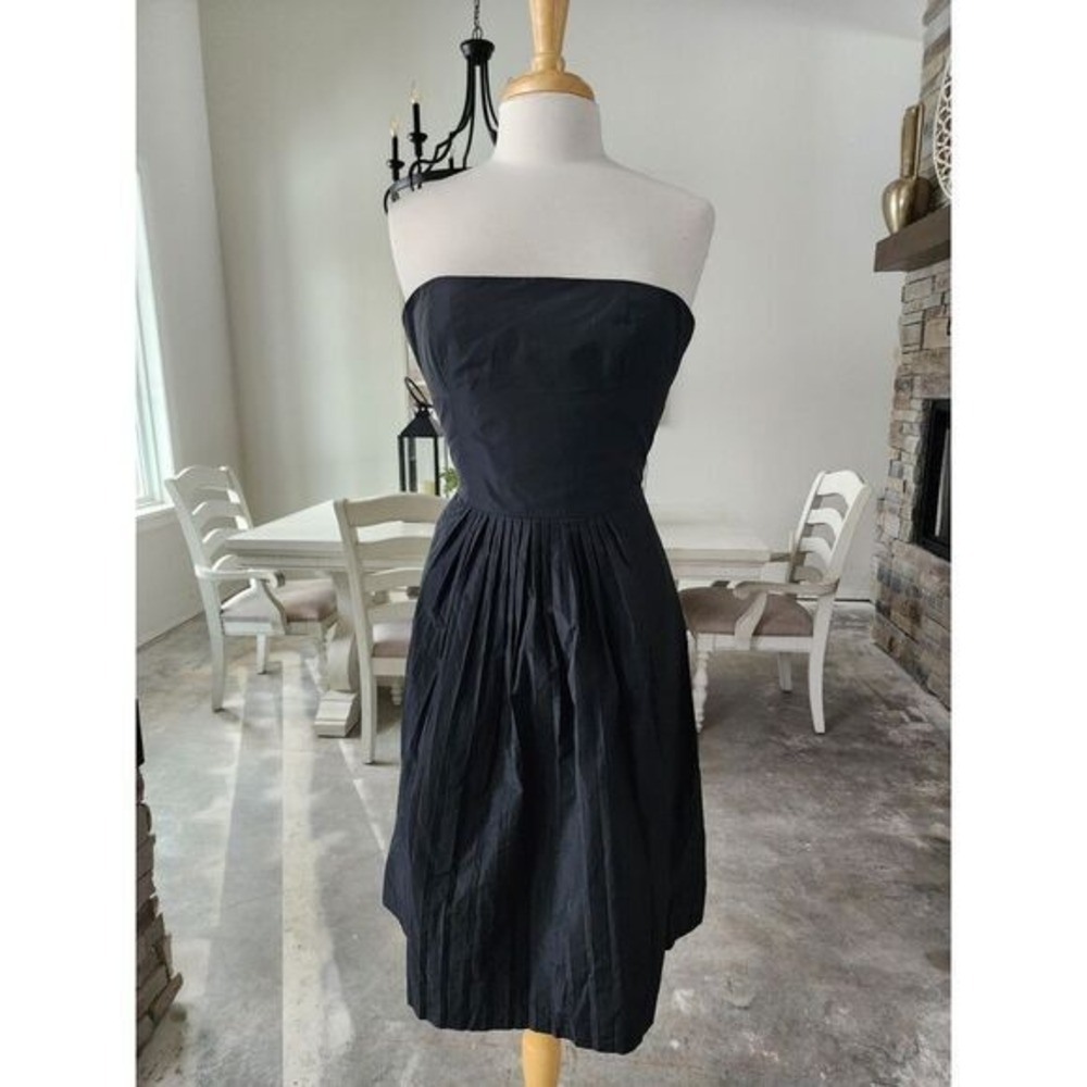 Theory Black‎ Strapless Pleated Cocktail Formal Dress sz 4 EUC LBD